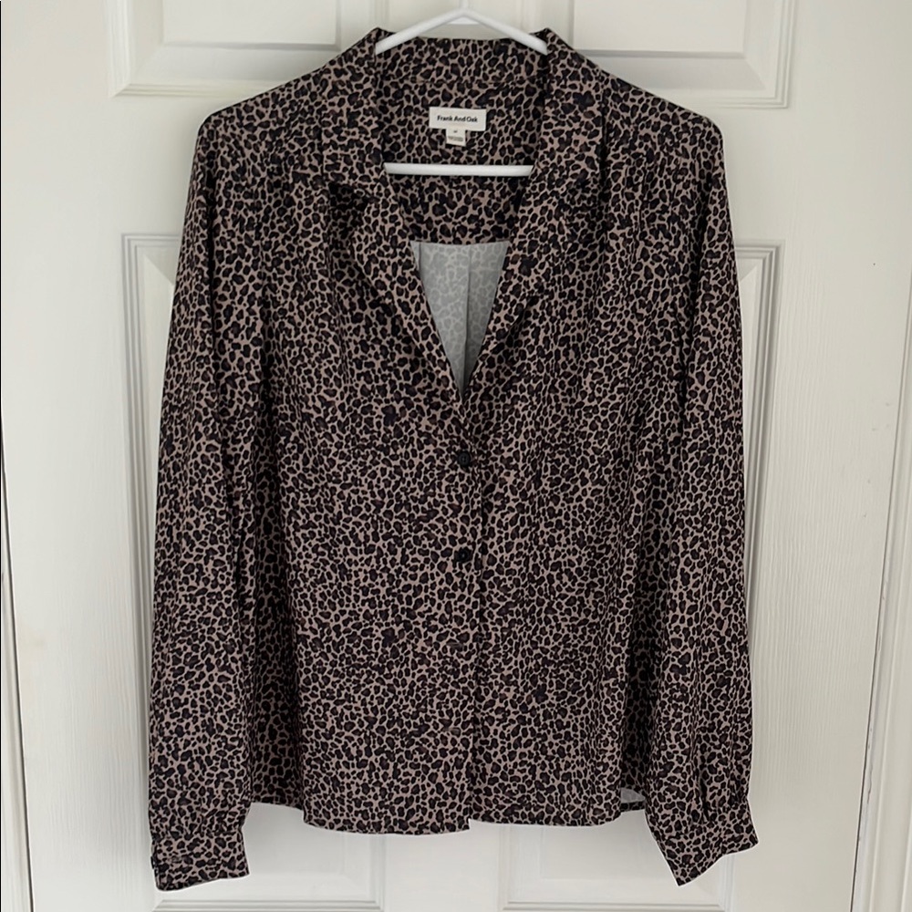 Frank and Oak Shacket or blouse, Brown and Black Leopard print